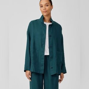 [Eileen Fisher] Organic Linen Pacifica Stand Collar Button + Patch Pocket Jacket